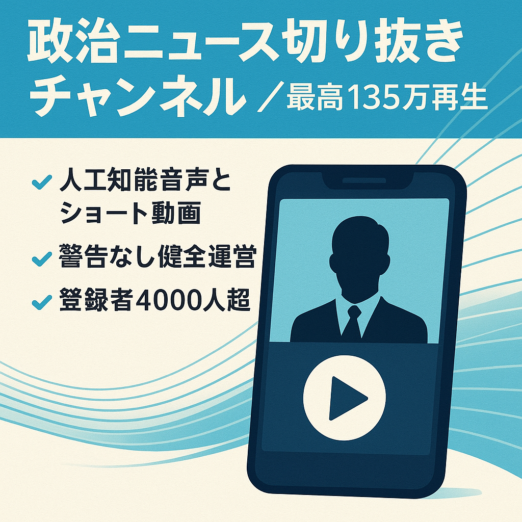 【値下げ交渉可】切り抜き：【最高135万再生実績】政治ニュース・時事系チャンネル／登録者4,000人超