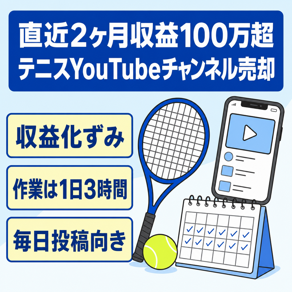 【直近2ヶ月収益100万超】【ショート動画】スポーツ系(テニス特化)YouTubeチャンネル譲渡案件｜早期売却歓迎・価格交渉も大歓迎