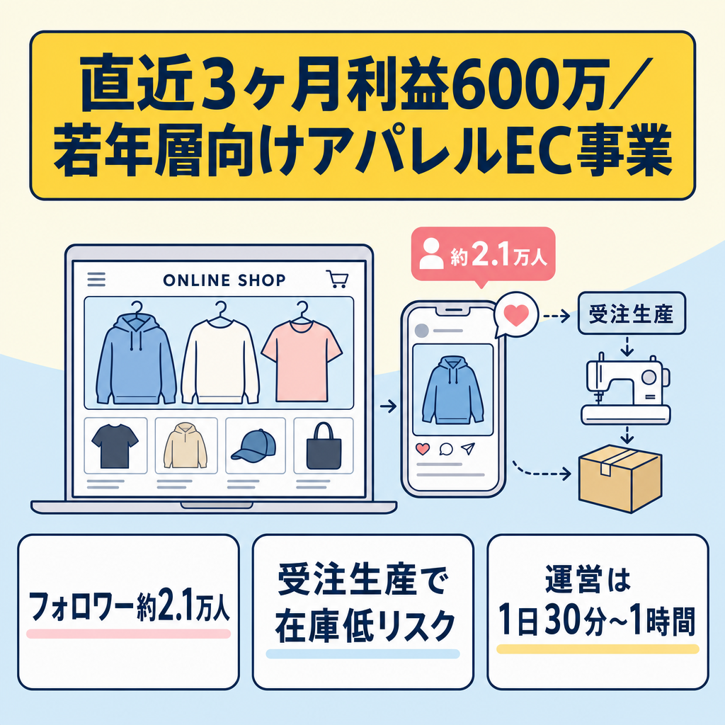 【直近3ヶ月で利益600万】右肩上がりで成長中 若年層向け無在庫アパレルEC事業の譲渡