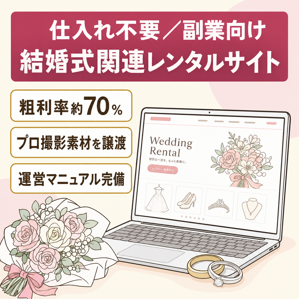【粗利率約70%×仕入れ不要】副業でも運営しやすい結婚式関連レンタルサービス