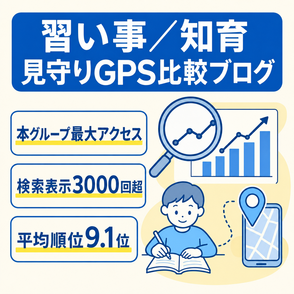 【本グループ最大アクセス】月間検索表示3000回超・平均掲載順位9.1位の習い事/知育/見守りGPS比較ブログ
