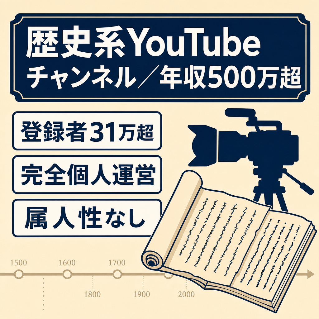 歴史関係　YouTube チャンネル　登録者31万以上　年収500万以上