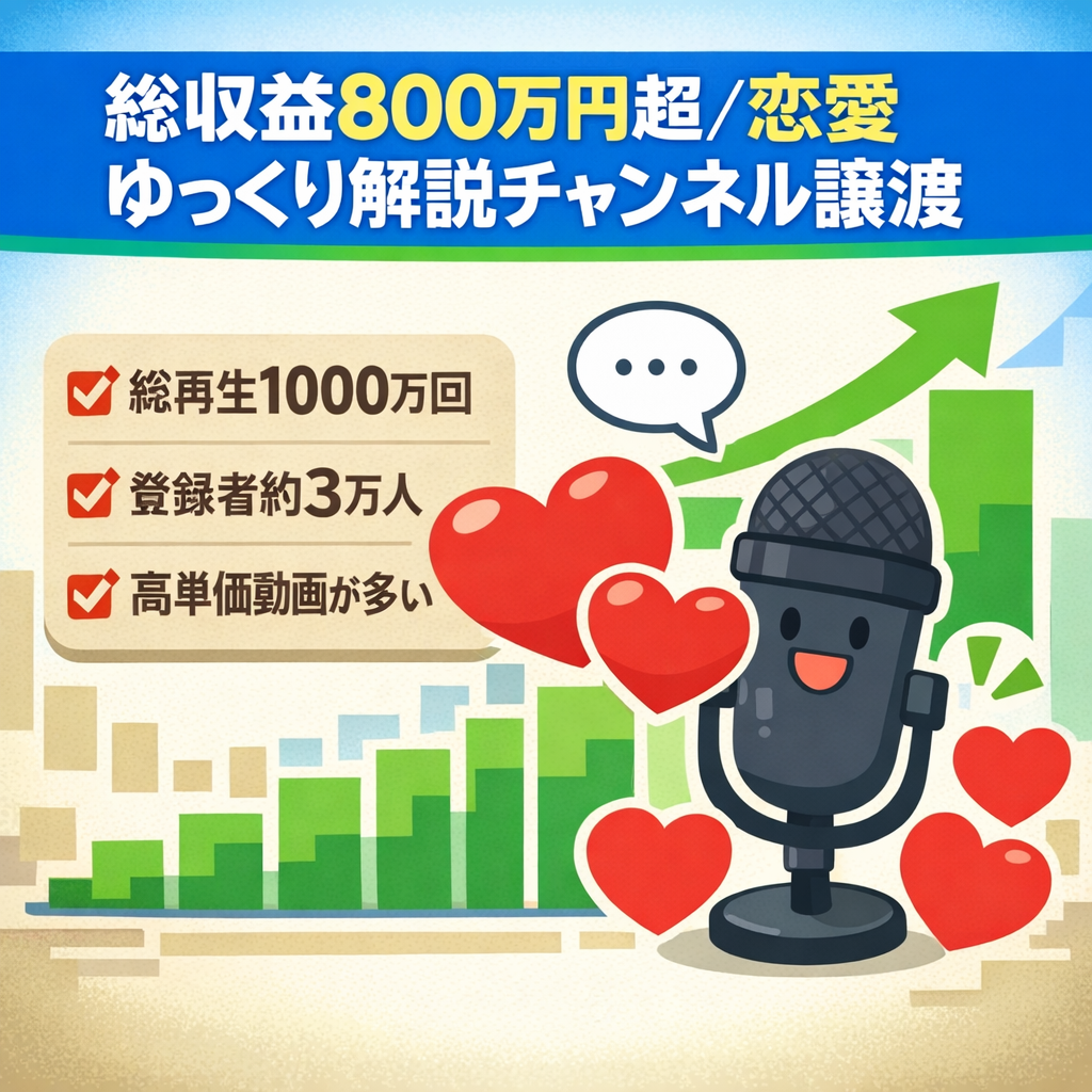 【総収益800万円越え/総再生回数1000万】恋愛系ゆっくり解説チャンネル譲渡　値段交渉あり