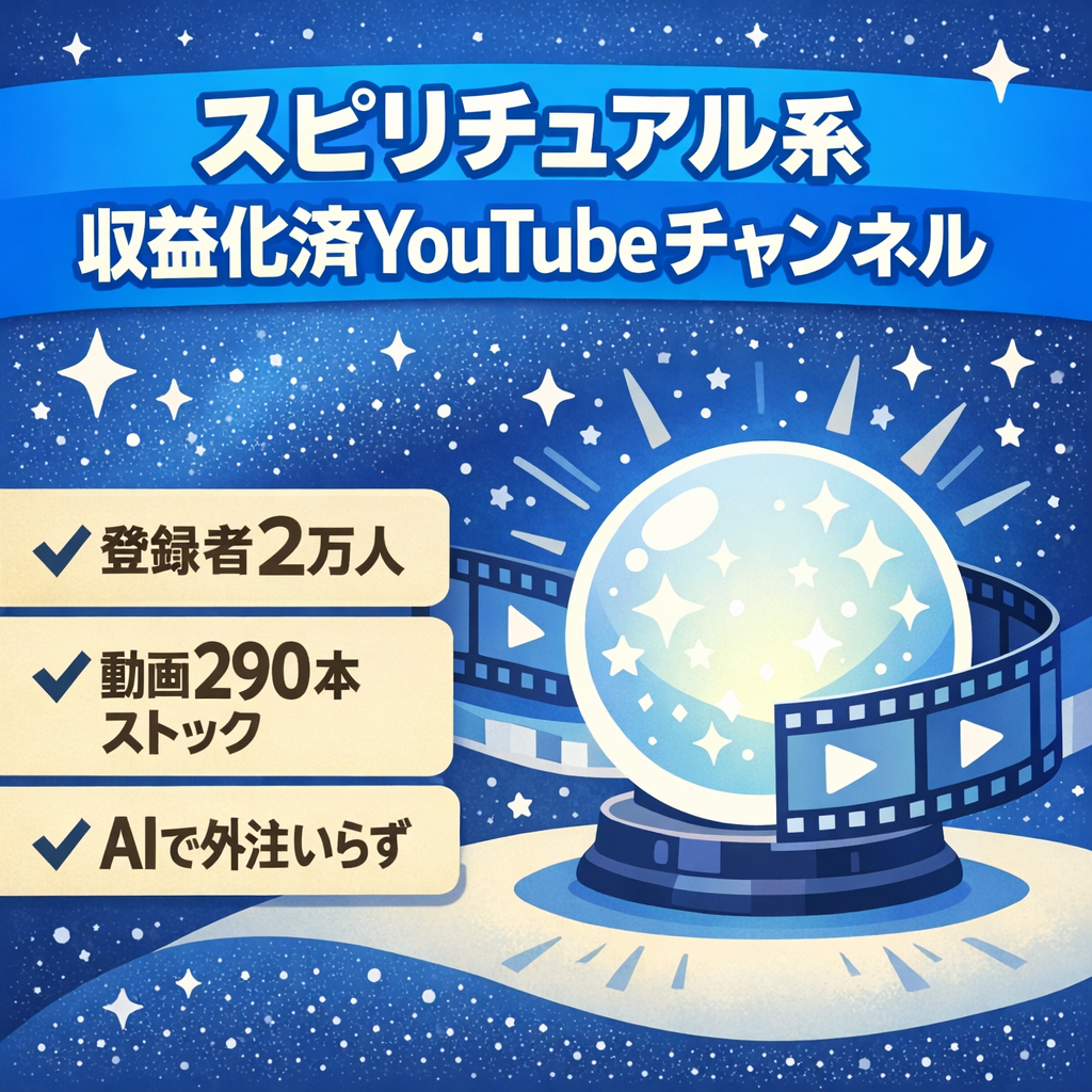 【登録者2万人スピ系YouTube】登録者2万人・動画290本ストック 収益化済YouTubeチャンネル