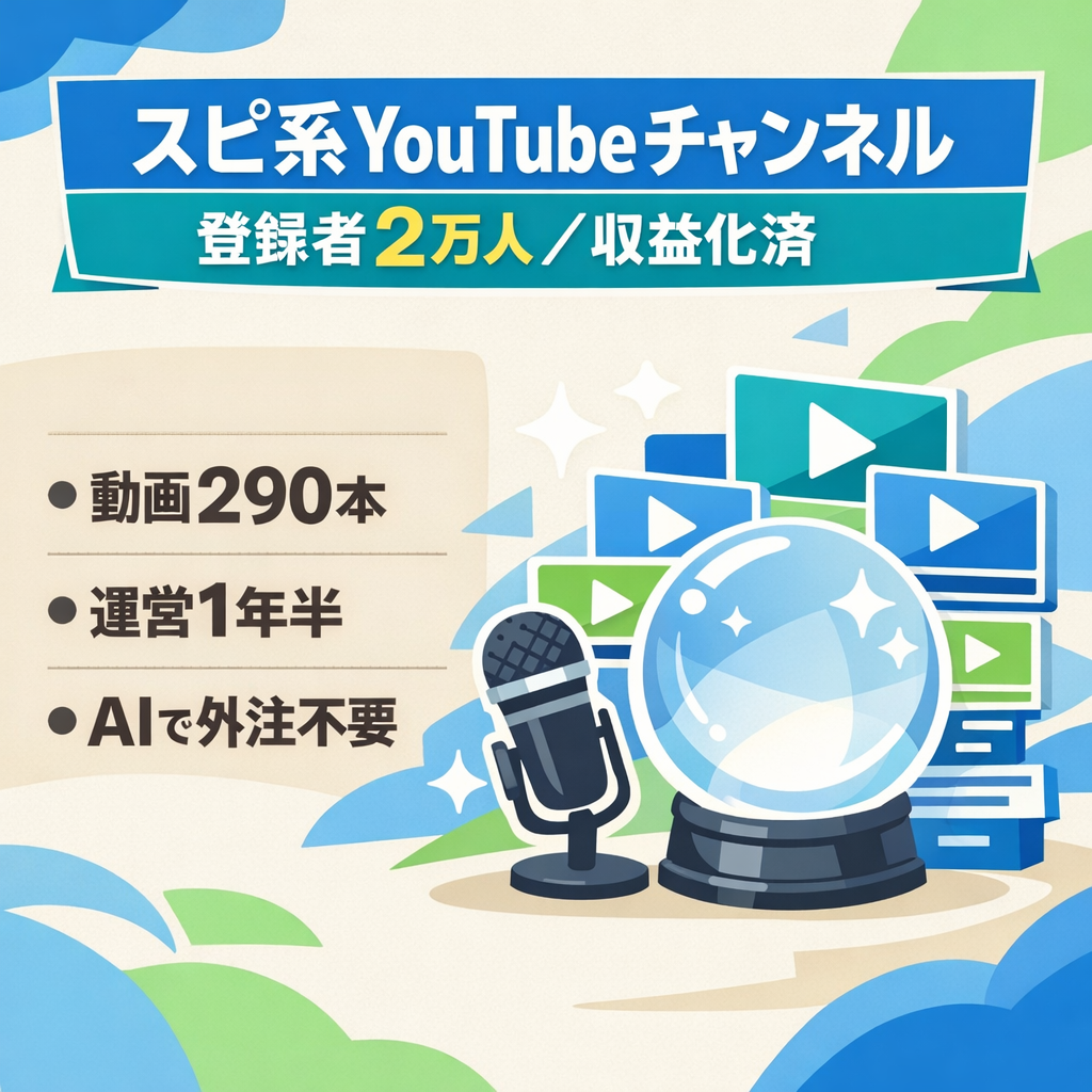 【継続運用可能登録者2万人スピ系YouTube】動画290本ストック 収益化済YouTubeチャンネル