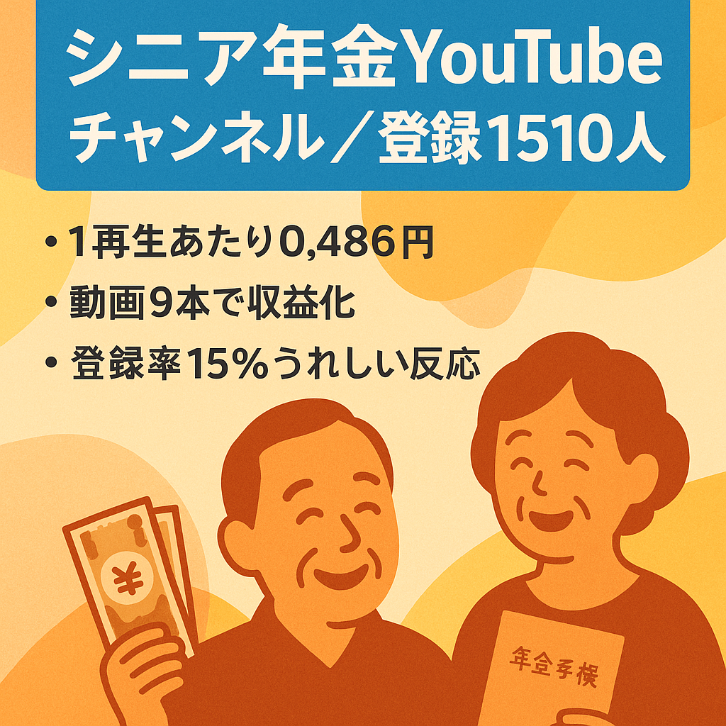 【早い者勝ち！】高単価シニア向け年金YouTube・登録者1510人超
