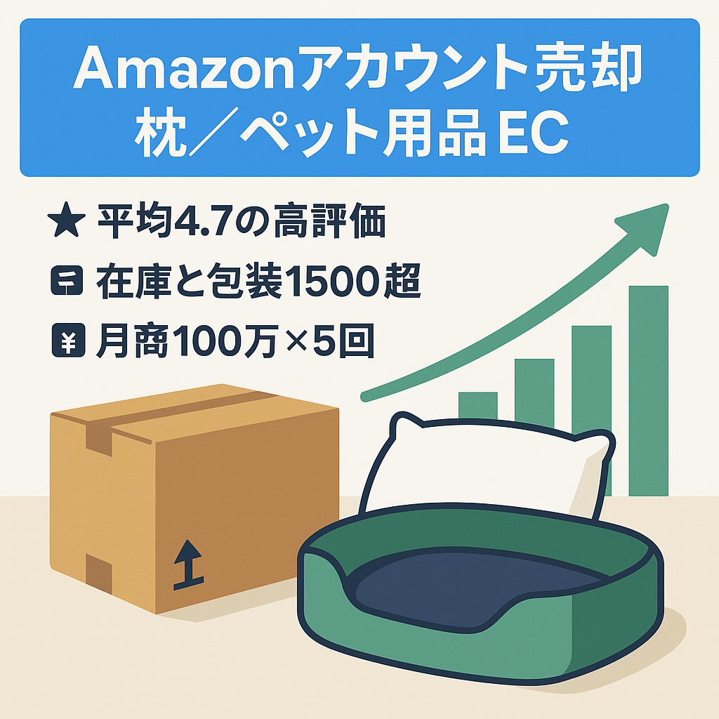 EC物販事業売却【Amazonアカウント売却】過去12か月累計売上953万 FBA内外多少在庫あり/商標取得済/枕・ペット用品