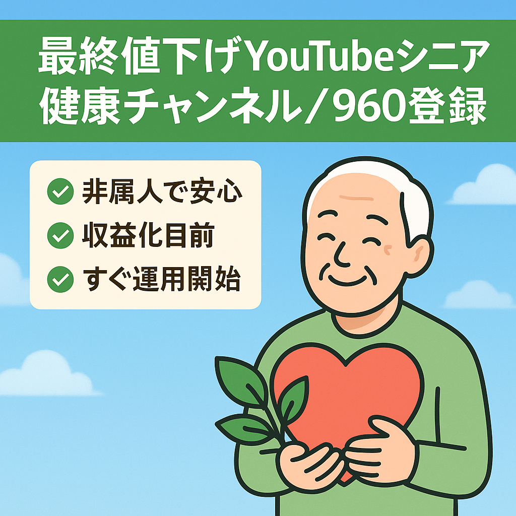 最終値下げ【チャンネル登録者960名】リブランディングに最適なシニア健康系チャンネル