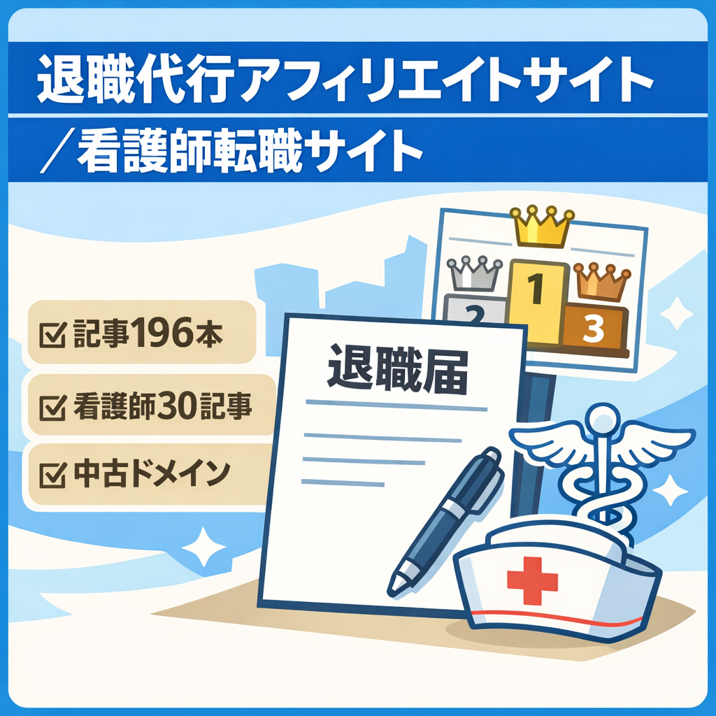 退職代行専門のアフィリエイトサイト196記事＋サブサイト：看護師転職30記事