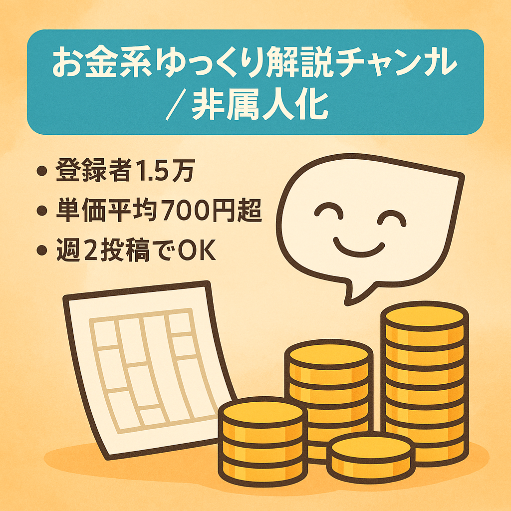 【早い者勝ち！お金系ゆっくり解説】非属人化 /登録者数15,000人超え/開設1年以内/簡単運営※外注マニュアル付