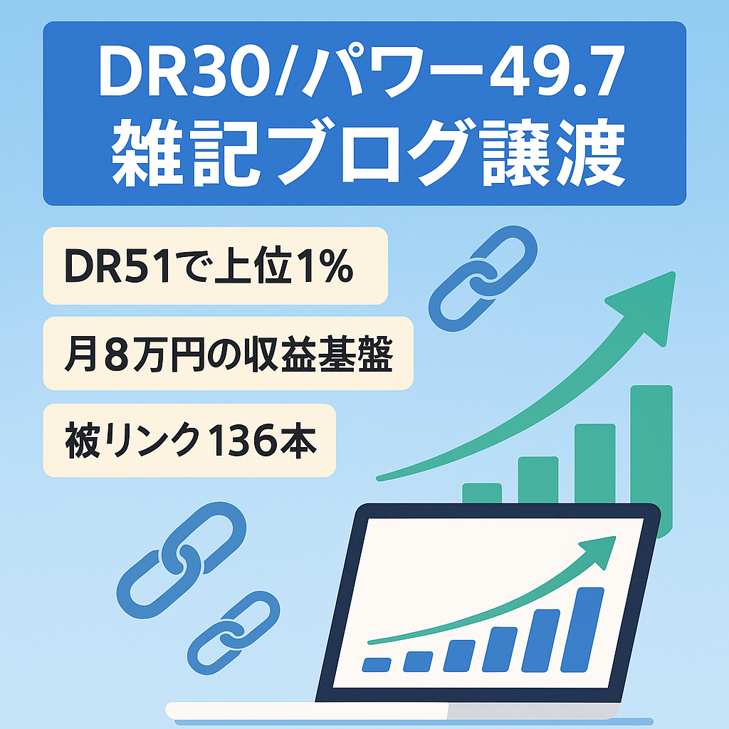 【DR30/パワー49.7達成】月収〜8万円！2年運営の雑記ブログを譲渡