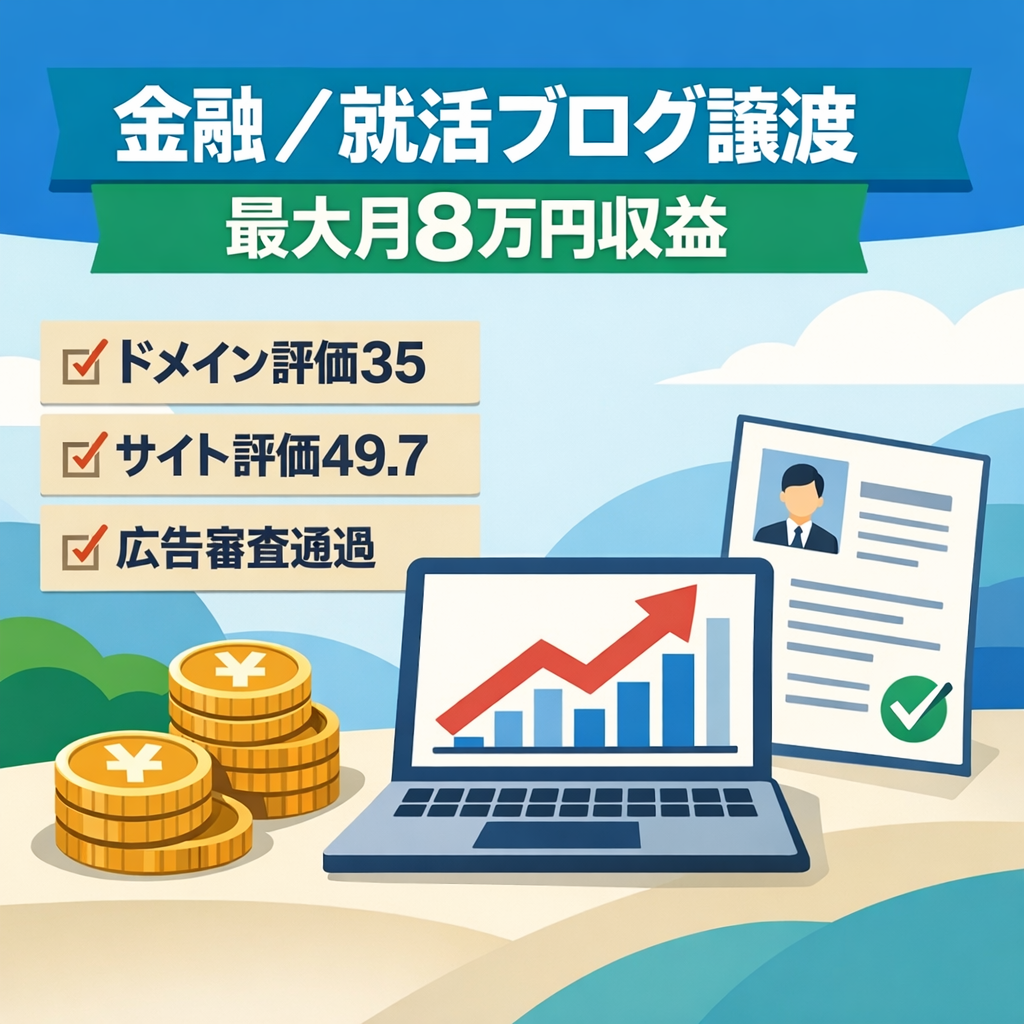 【DR35/パワー49.7/AdSense合格】3年運営の金融・就活ブログを譲渡
