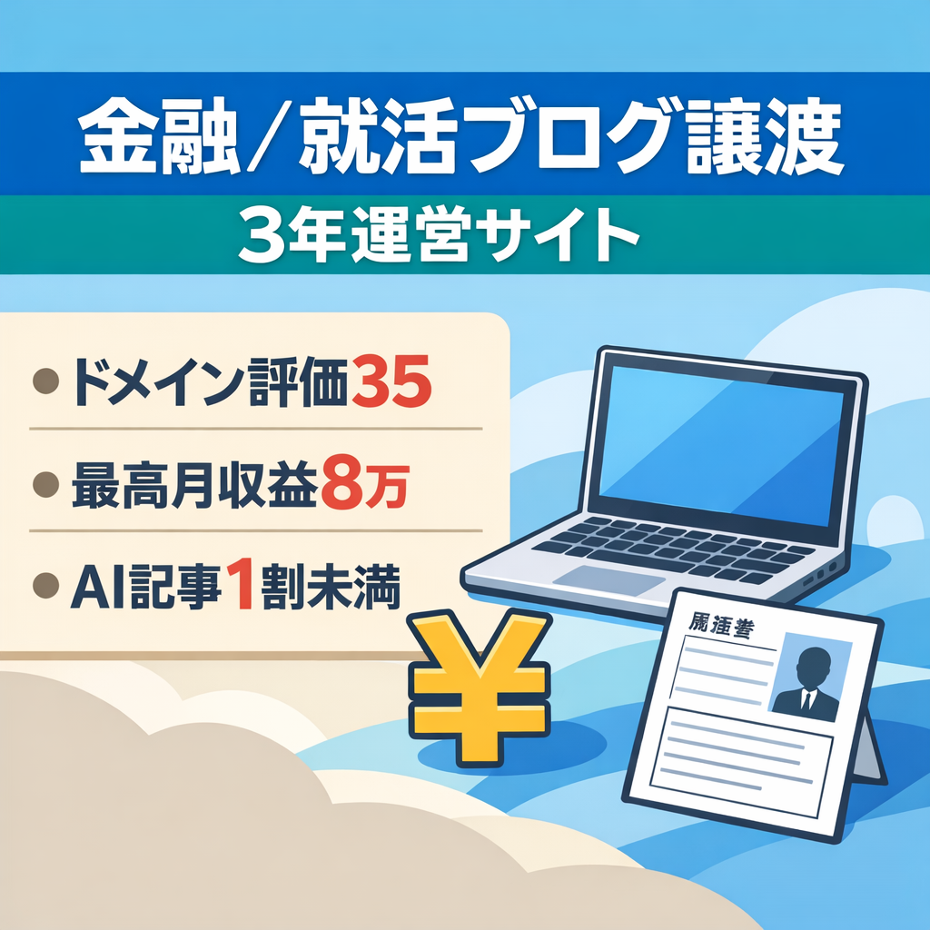 【DR35/パワー49.7/AdSense合格】3年運営の金融・就活ブログを譲渡【ホワイトSEO/月利2-8万】