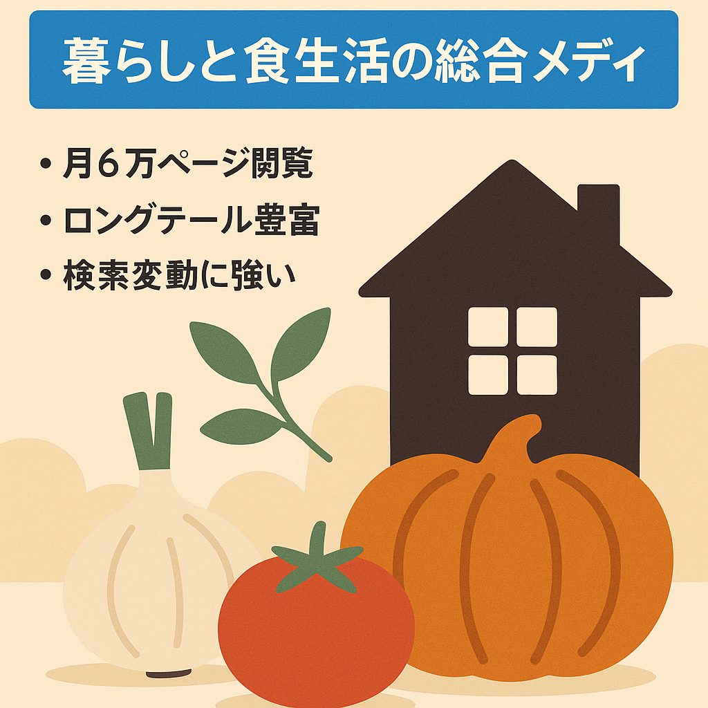 【安定的に6万PV安定収益！】暮らしと食生活の総合メディア
