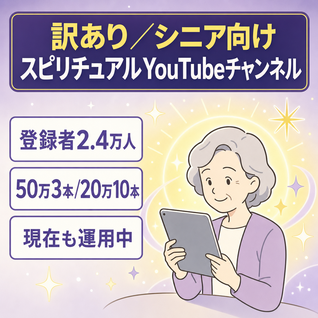 訳あり：シニア向けYoutube　登録者2.4万人　非属人スピリチュアル系YouTubeチャンネル