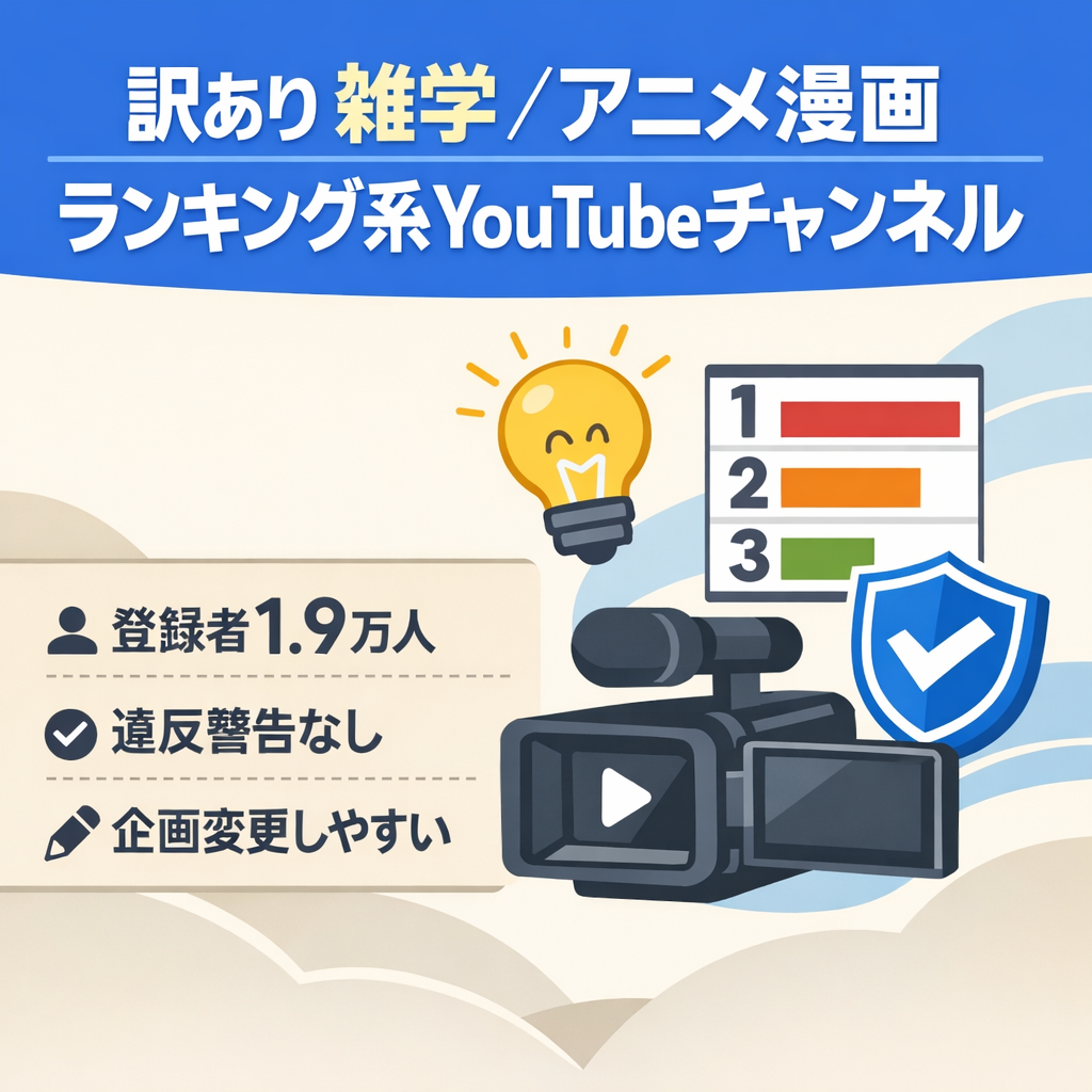 【訳あり】登録者1.9万人のランキング系 YouTubeチャンネル【雑学やアニメ漫画