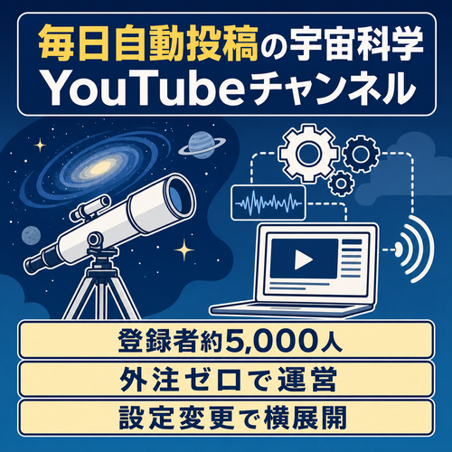 【企画から配信までAI自動化済・他チャンネル展開/量産可能】PC1台で回る長尺YouTube宇宙科学チャンネル【開設から4ヶ月で登録者約5,000人】