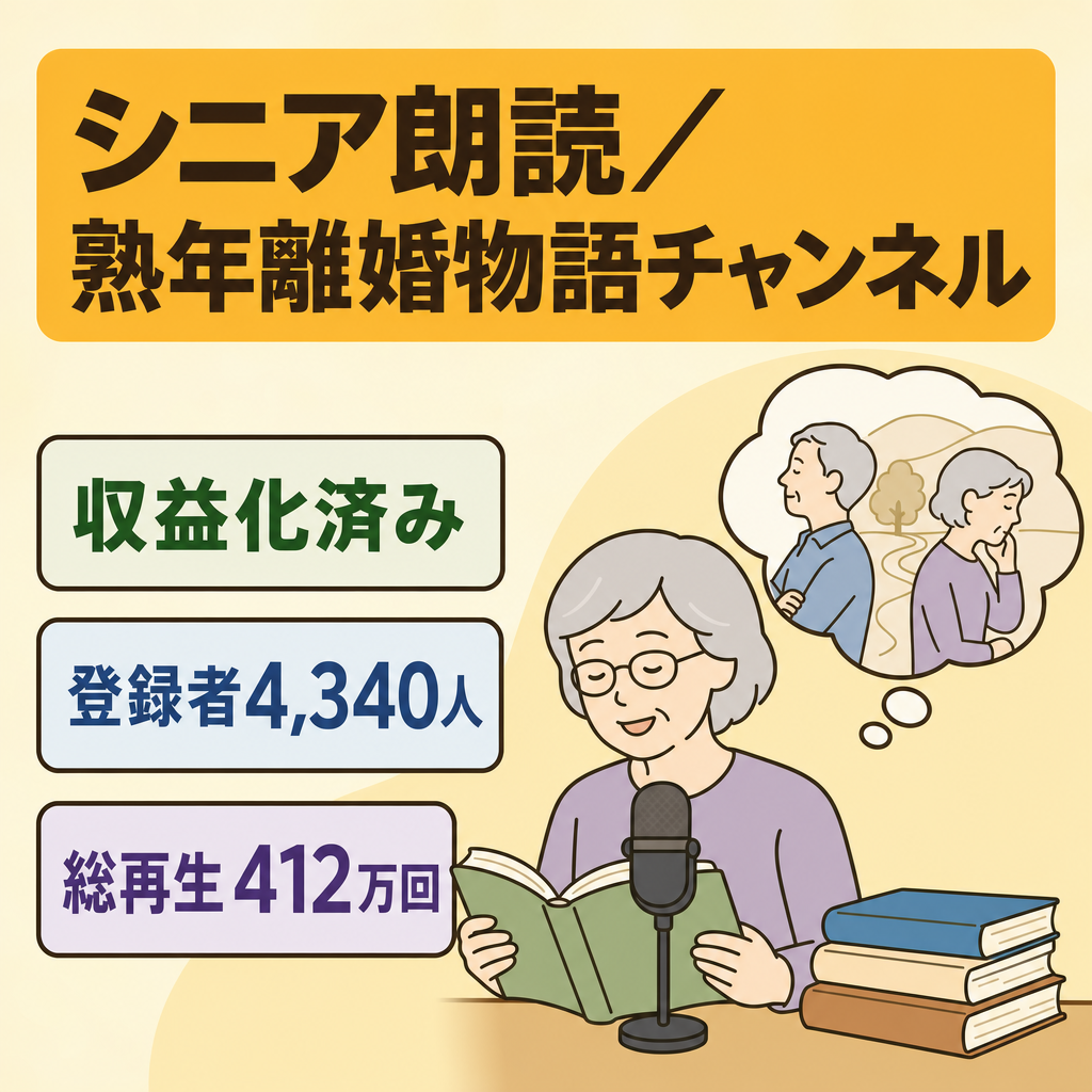 【収益化済み】シニア朗読・熟年離婚物語チャンネル｜登録者4,340人・総再生412万回