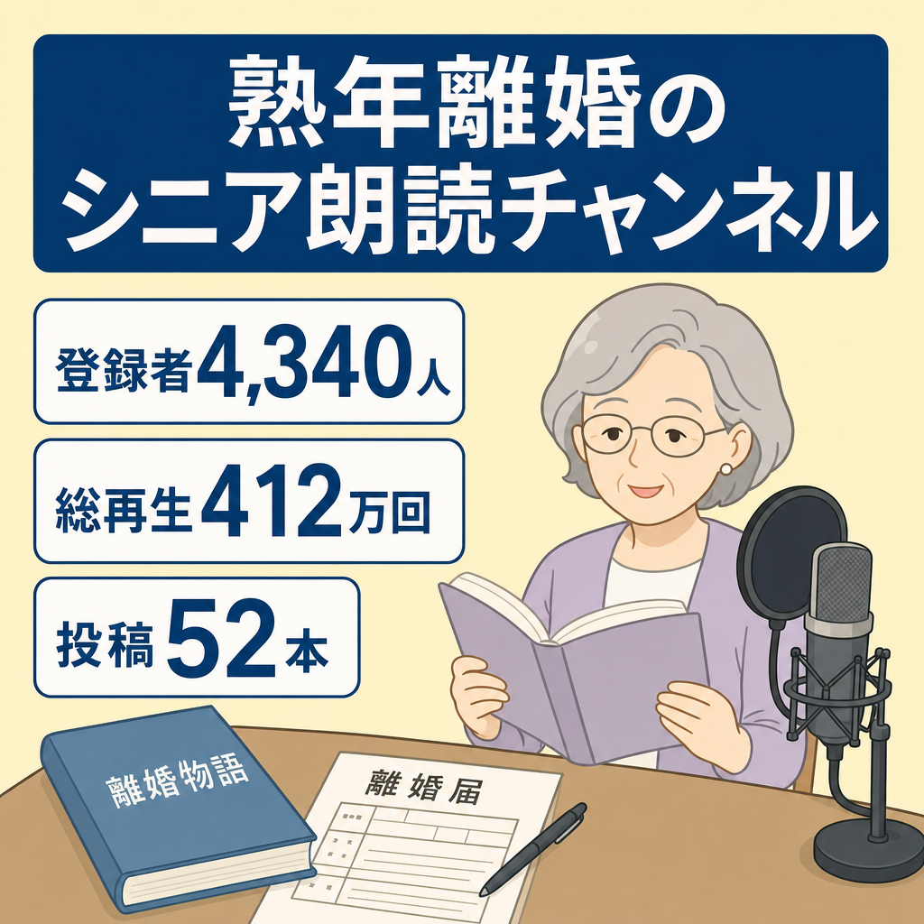訳あり：【総再生412万回】シニア朗読・熟年離婚物語チャンネル｜登録者4,340人