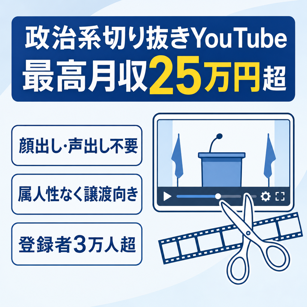 切り抜き：【最高月収25万円超】登録者数30,000人越え!! 非属人の政治系で副業にもおすすめ。