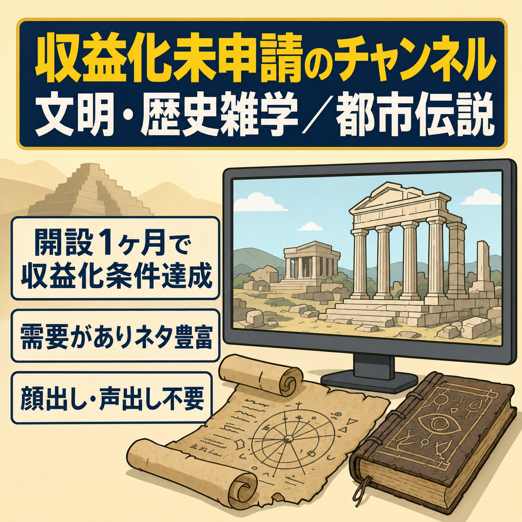 【収益化条件クリア済み】未申請のクリーンch 文明・歴史雑学、都市伝説チャンネル｜価格交渉も大歓迎