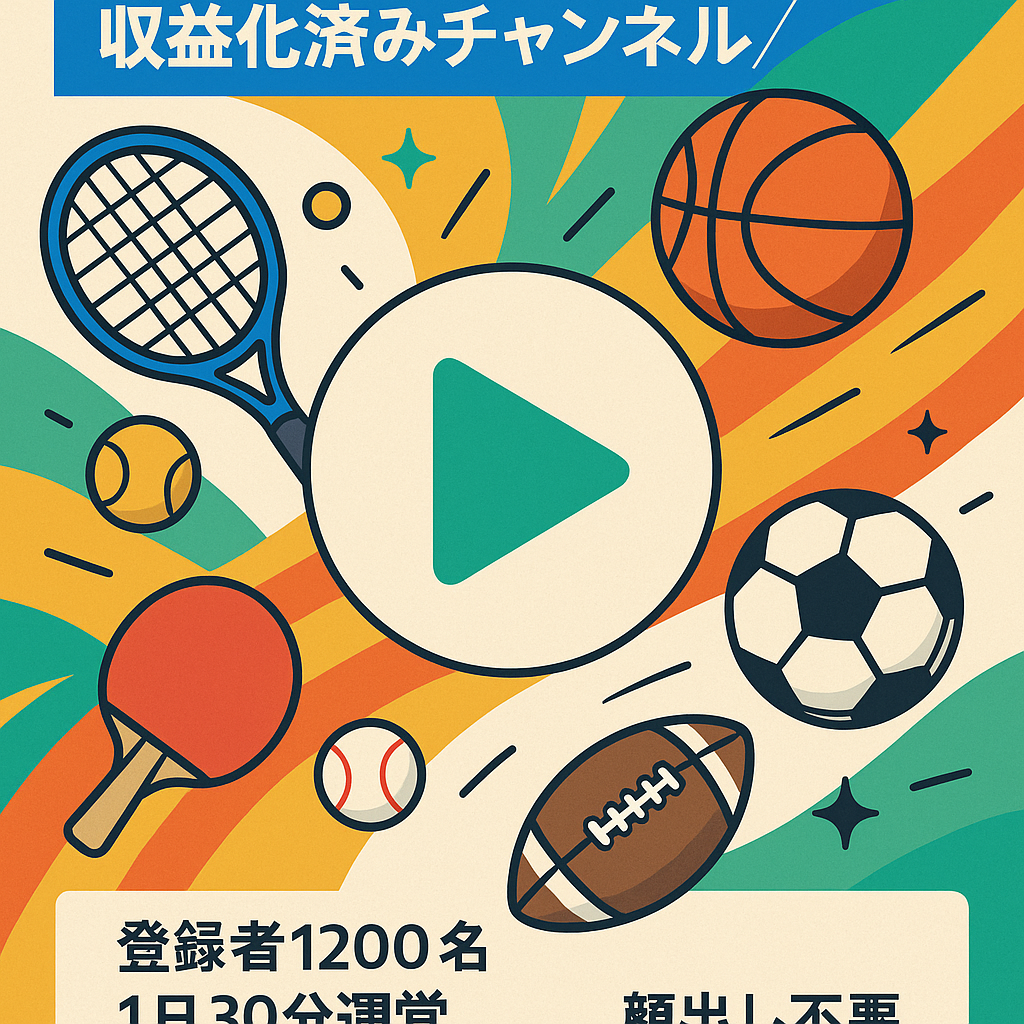 【収益化済み・チャンネル登録者1,200名】今が旬なスポーツジャンル【顔出し不要/属人性なし】1日30分の作業で運営可能！