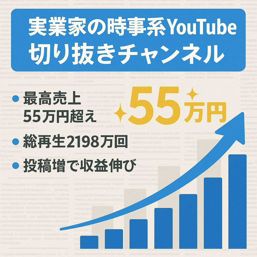 【最高売上55万円超え】総再生回数2198万回・登録者2.5万人！政治・経済・ビジネスなど時事問題に強い実業家のYouTube切り抜きチャンネル