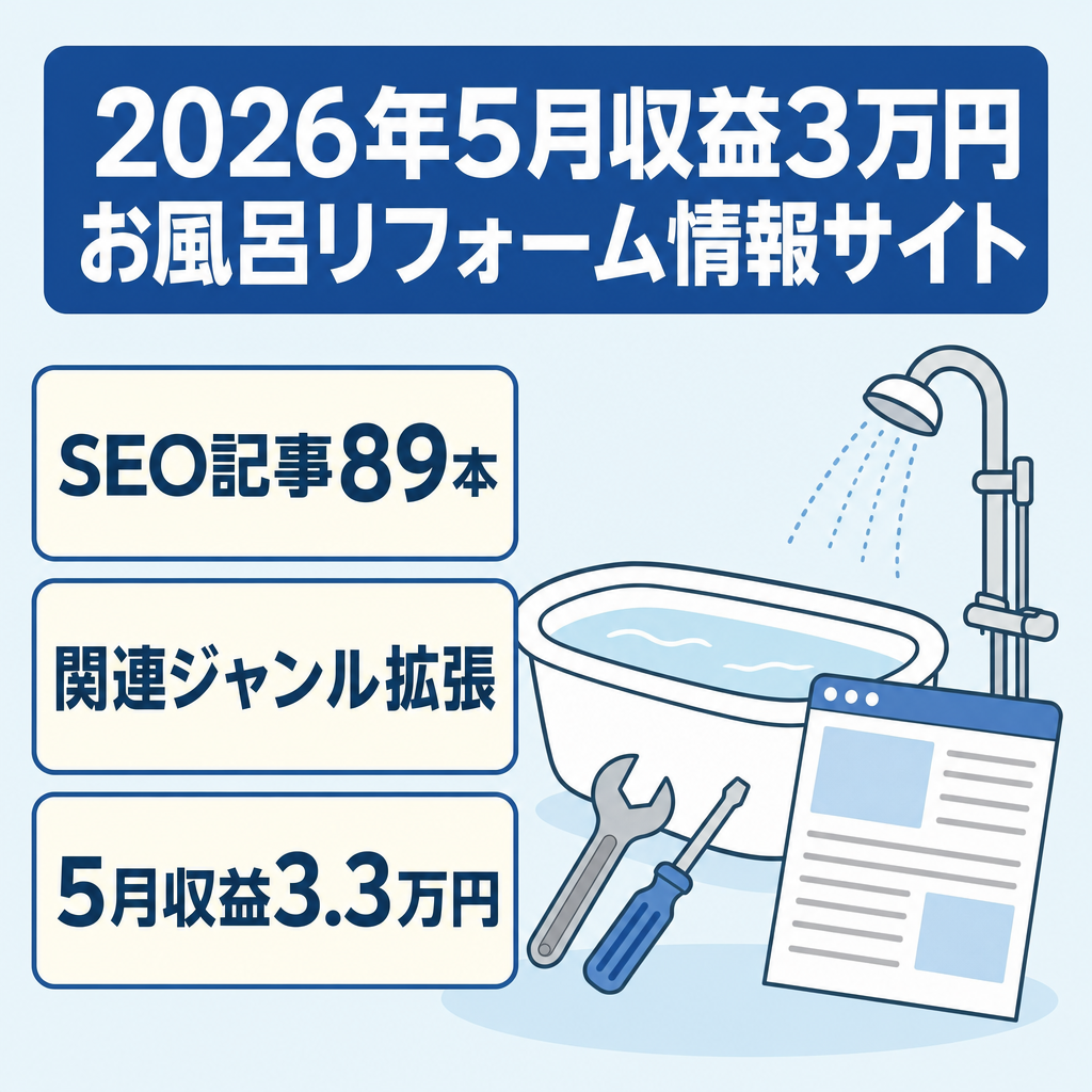 【2026年5月収益3万円】お風呂に特化したリフォーム情報サイト