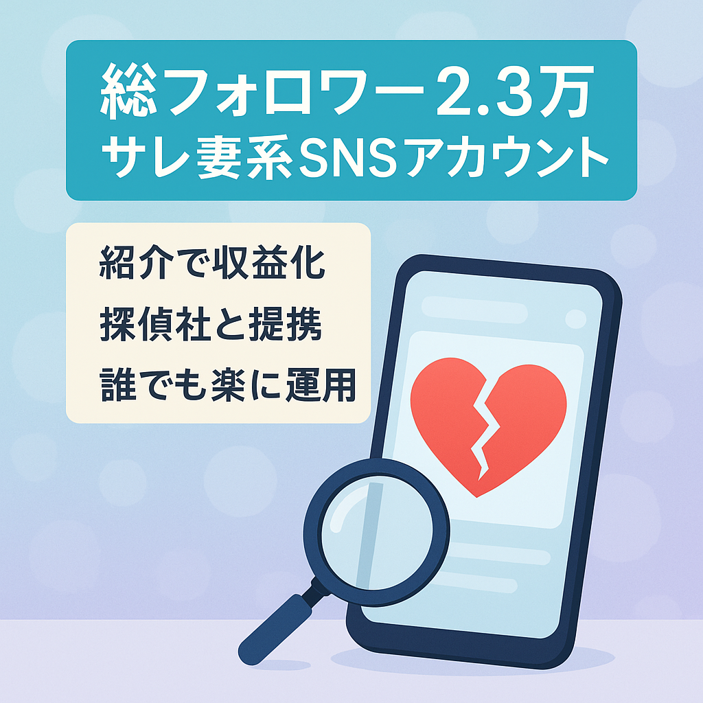 【総フォロワー23,000人】サレ妻系SNSアカウント／案件クライアント紹介・大手探偵社提携あり
