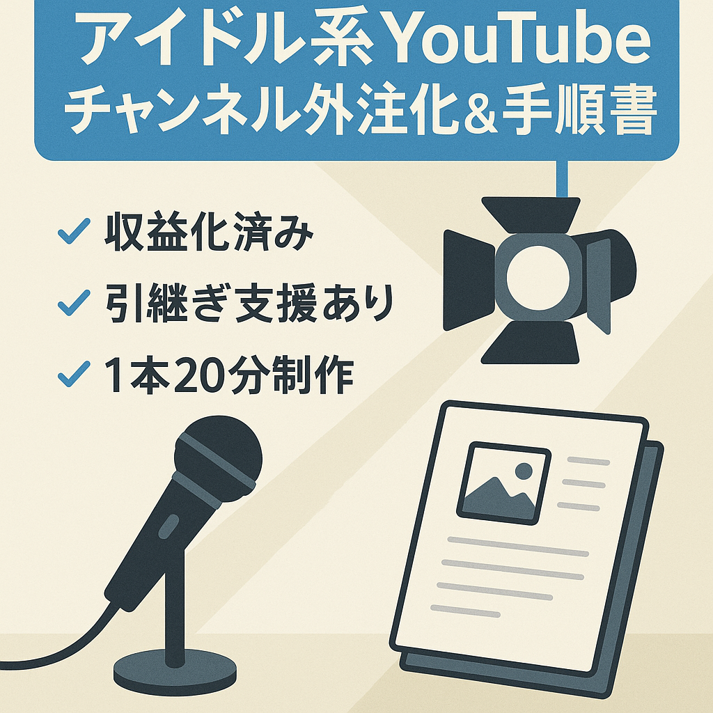 【アイドル系 YouTubeチャンネル】完全外注化も可能！動画素材調達法等マニュアル完備