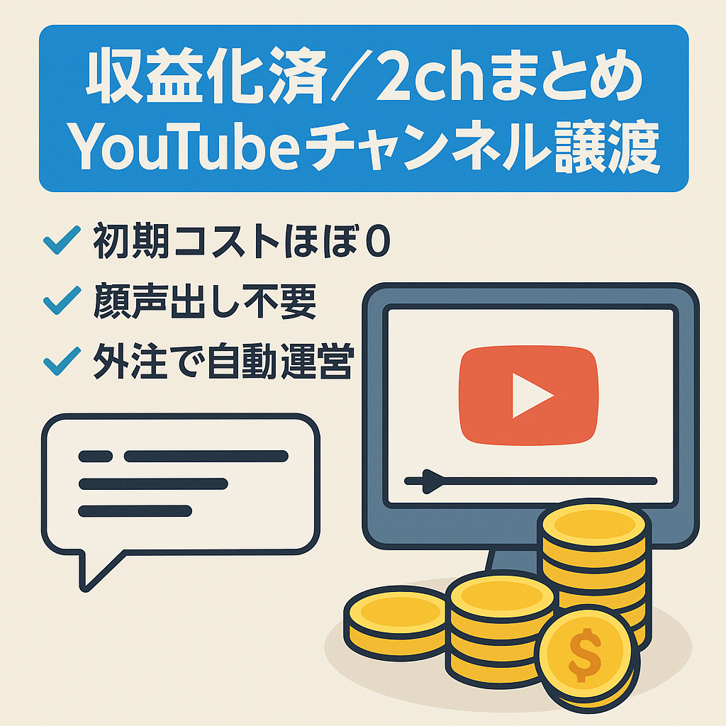 【収益化済】【顔出し・声出し不要】2chまとめYouTubeチャンネル譲渡