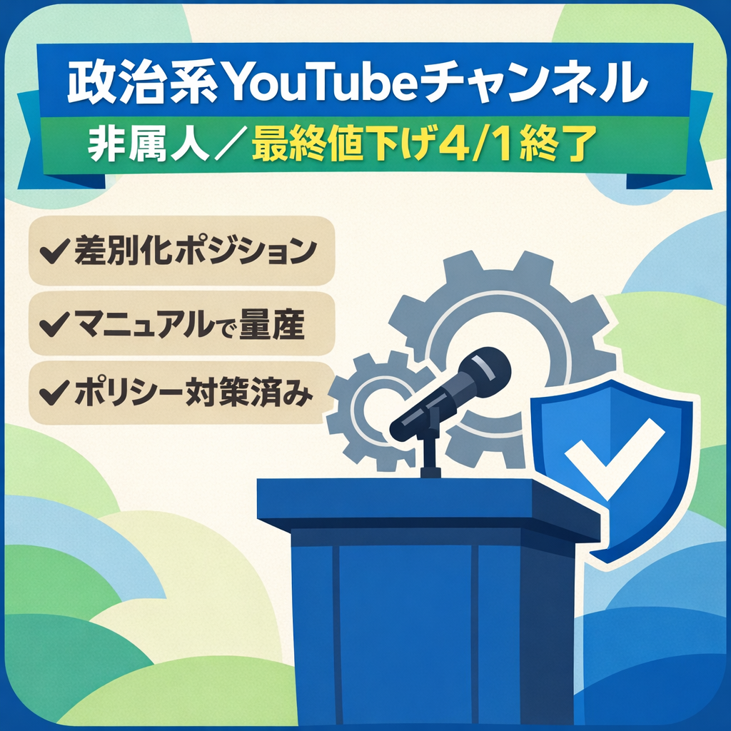 【⚠️最終値下げ〜4/1掲載終了】政治系/非属人YouTubeチャンネル