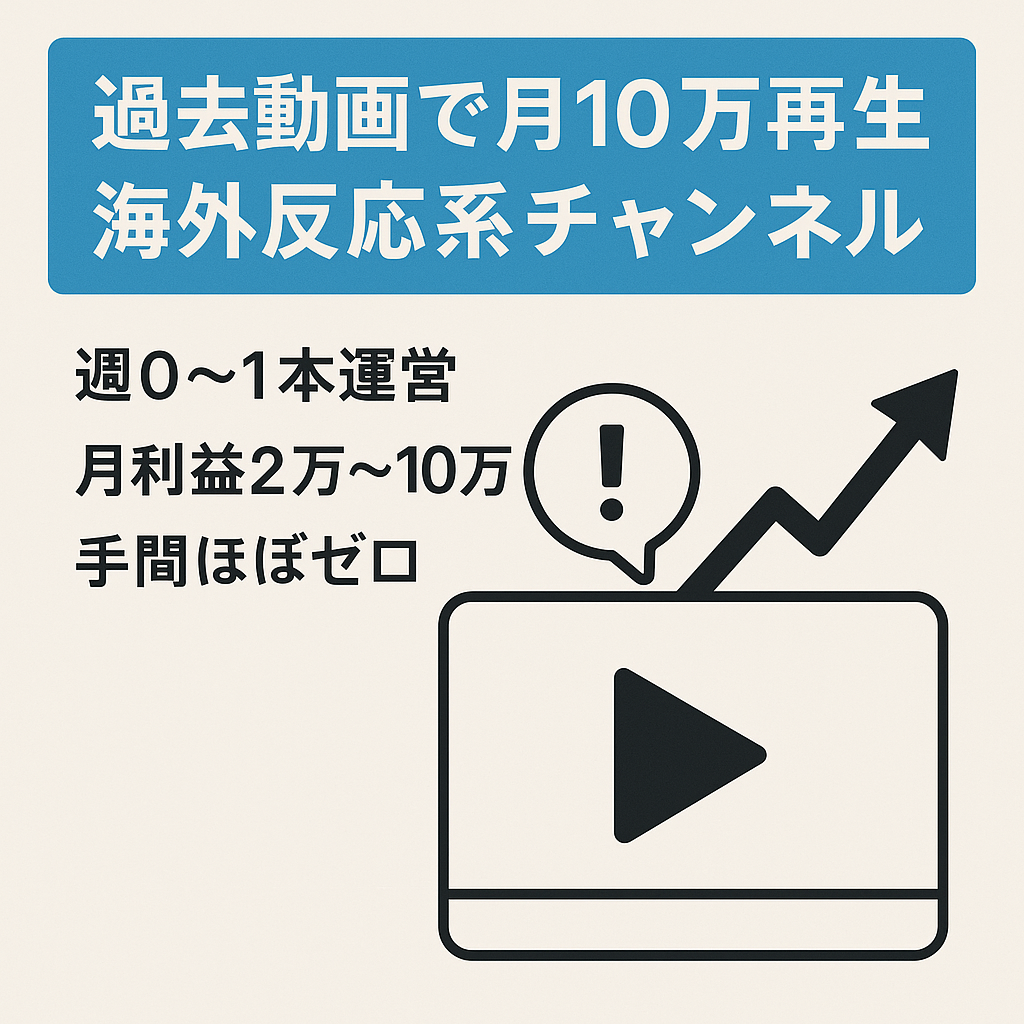 リポスト：【過去動画のみで月10万再生】現在人気の海外の反応系チャンネル。非属人チャンネルのため、購入後即運用可能