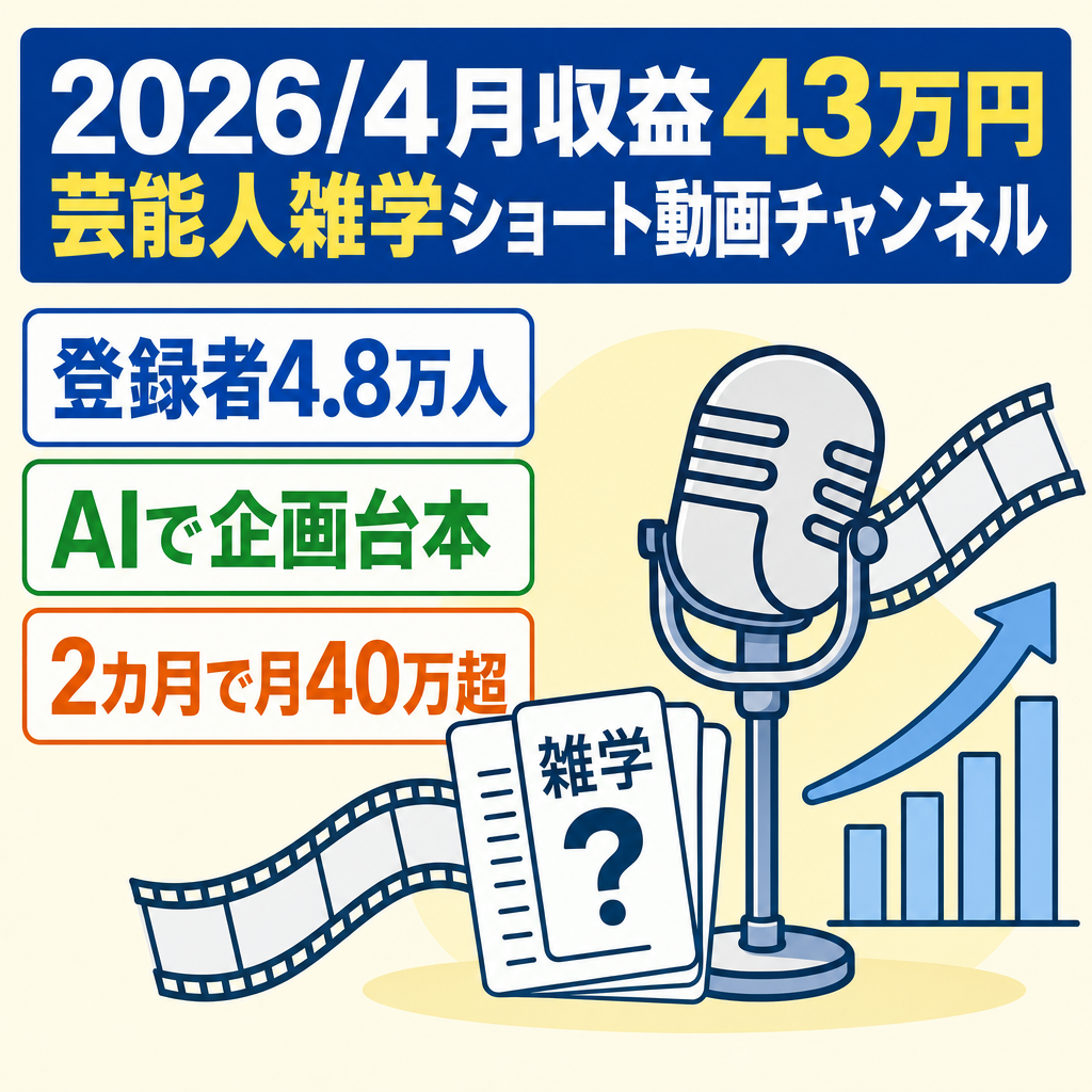 【2026/4月収益43万円、登録者48000人】芸能人雑学ショート動画チャンネル