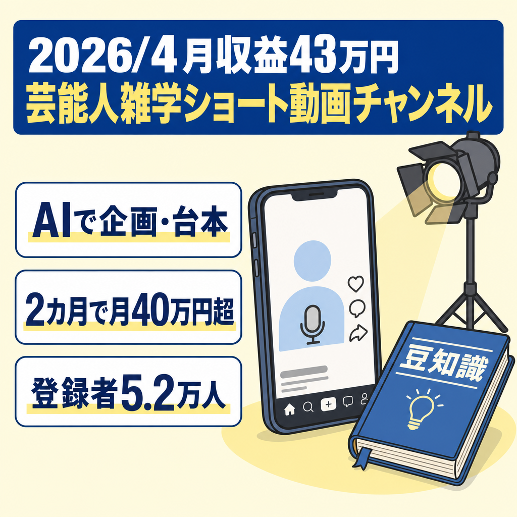 【2026/4月収益43万円、登録者52000人】芸能人雑学ショート動画チャンネル