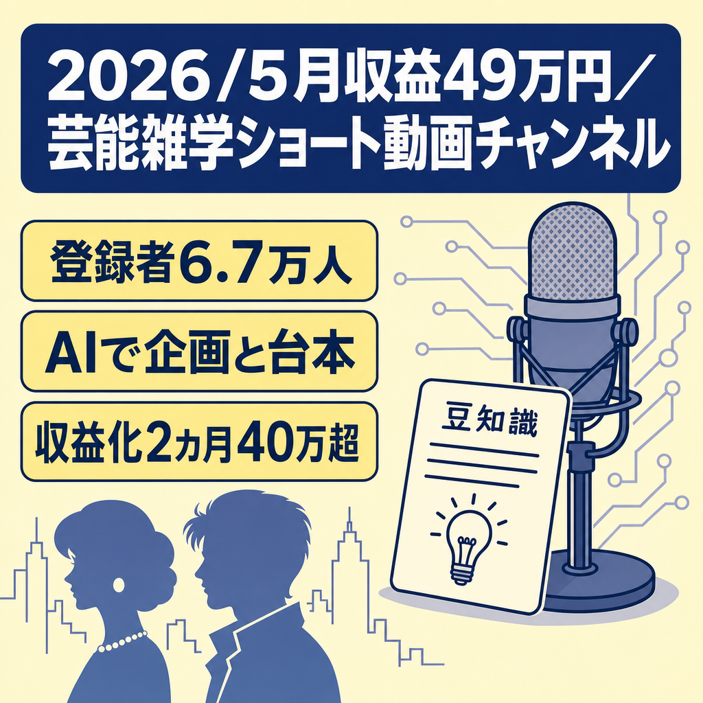 【2026/5月収益49万円、登録者67000人】芸能人雑学ショート動画チャンネル