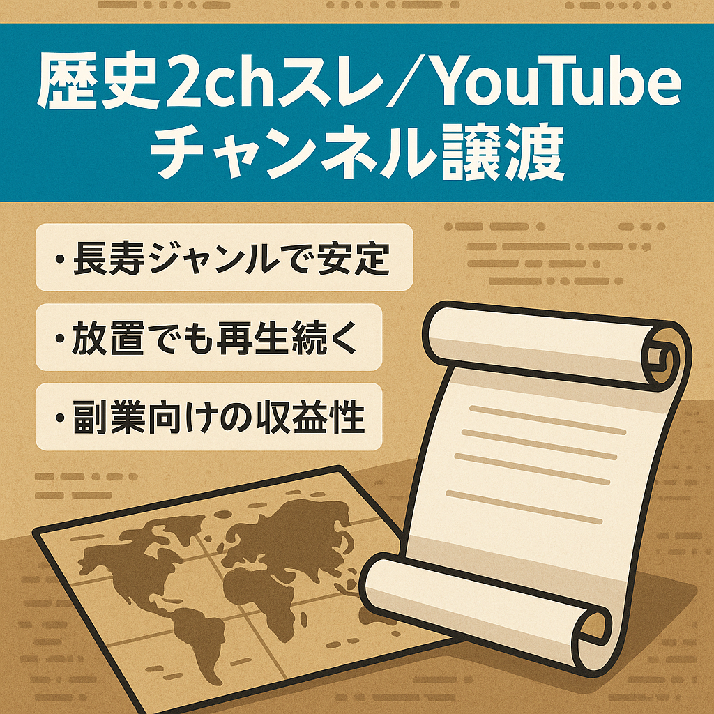 【割安で譲渡！】【登録者1万人越え】2ch歴史スレYouTubeチャンネル譲渡