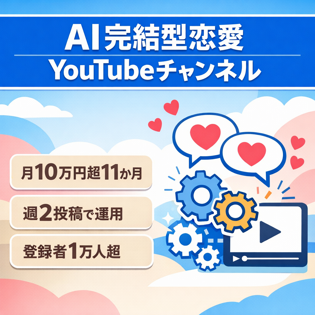 【週2投稿で月10万超／登録者1万人超】AI完結型の恋愛系YouTubeチャンネル