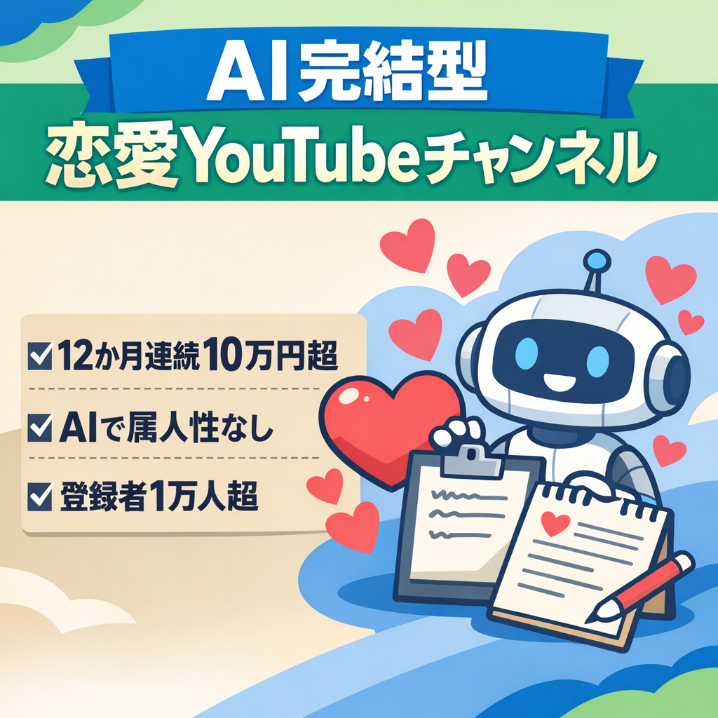 【週2投稿で月10万超／登録者1万人超】AI完結型の恋愛系YouTubeチャンネル