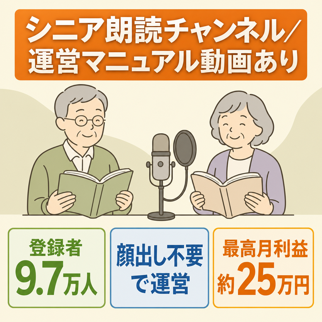 【最高月利益 約25万円】登録者数９万7000人、シニア朗読系YouTubeチャンネル売却｜運営マニュアル動画あり／顔出し不要