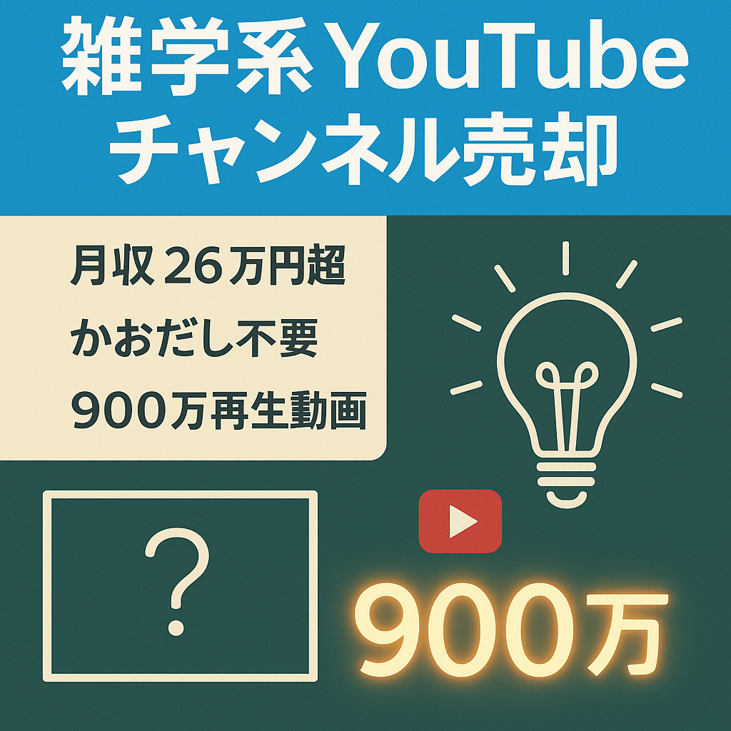 【最高月収26万円超/1本900万再生バズり中】雑学系YouTubeチャンネル【登録者53,000人/属人性なし/ショート動画メイン/オリジナル立ち絵付き】