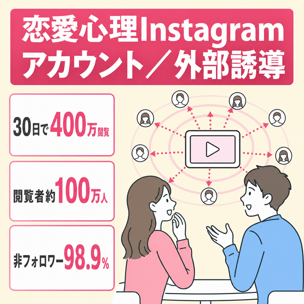 【月間400万閲覧・非フォロワー98.9%】恋愛Instagram｜リール集客・外部誘導あり