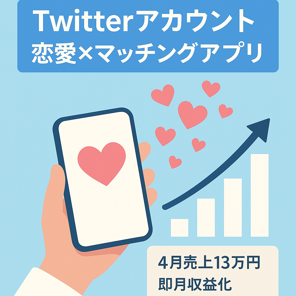 【2023/4月売上¥13万円】【サポート付】Twitterフォロワー1300人/恋愛ジャンル×マッチングアプリ攻略/アフィリ・コンテンツ販売収益モデルと相性抜群／即時マネタイズ可能