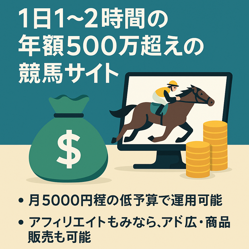 【2017年運用開始】1日1～2時間の作業で年500万超えの実績アリの競馬サイト。Xアカウント（フォロワー1600人）も譲渡