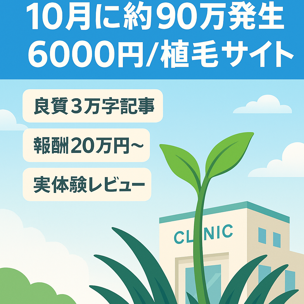 【10月約90万発生】自毛植毛の特化サイト【EPC6000円越え案件あり】