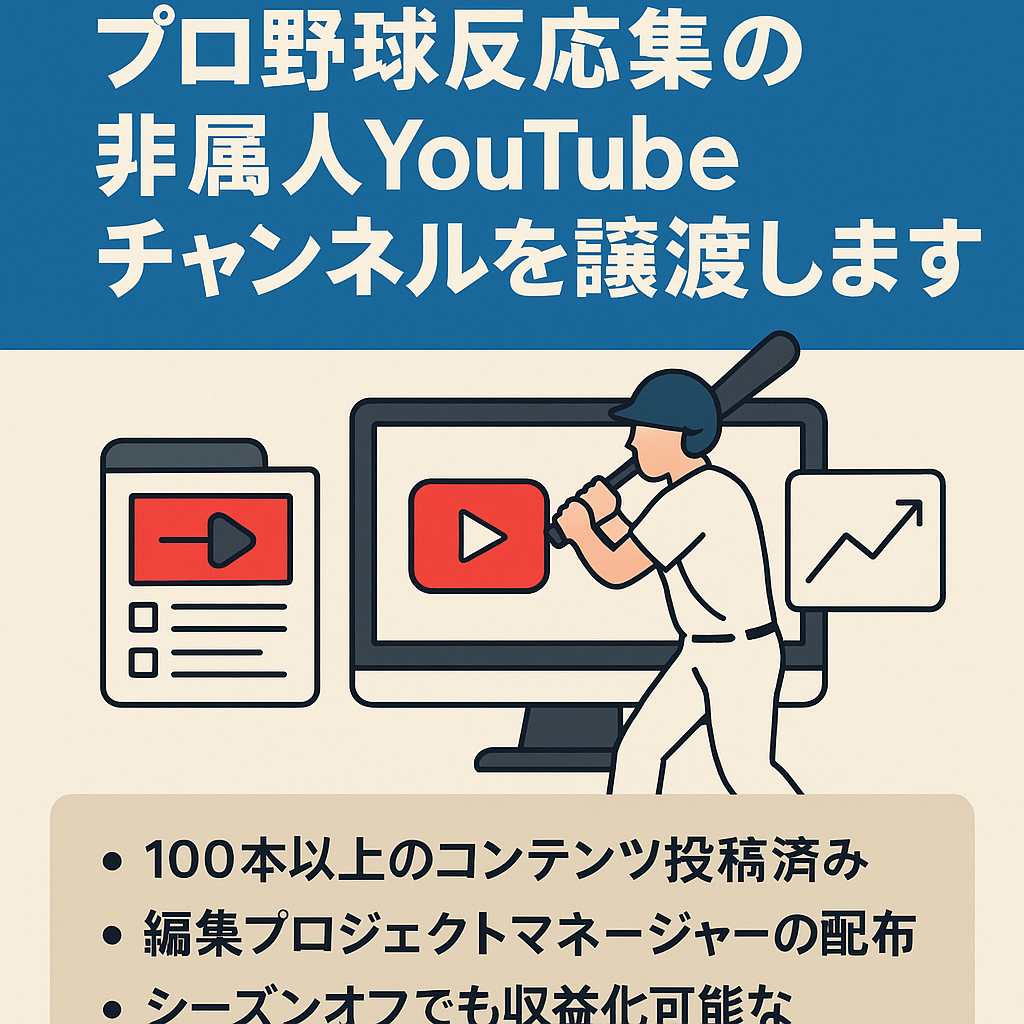 【収益化済み】プロ野球反応集の非属人YouTubeアカウントをリソース不足により譲渡します