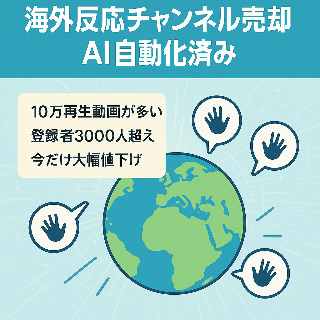 【大幅値下げ！】海外の反応系チャンネル・登録者3000人超え・月収12万円の収益実績を持つ人気のチャンネル｜属人性ゼロ・AI自動化・即引継ぎ可能！