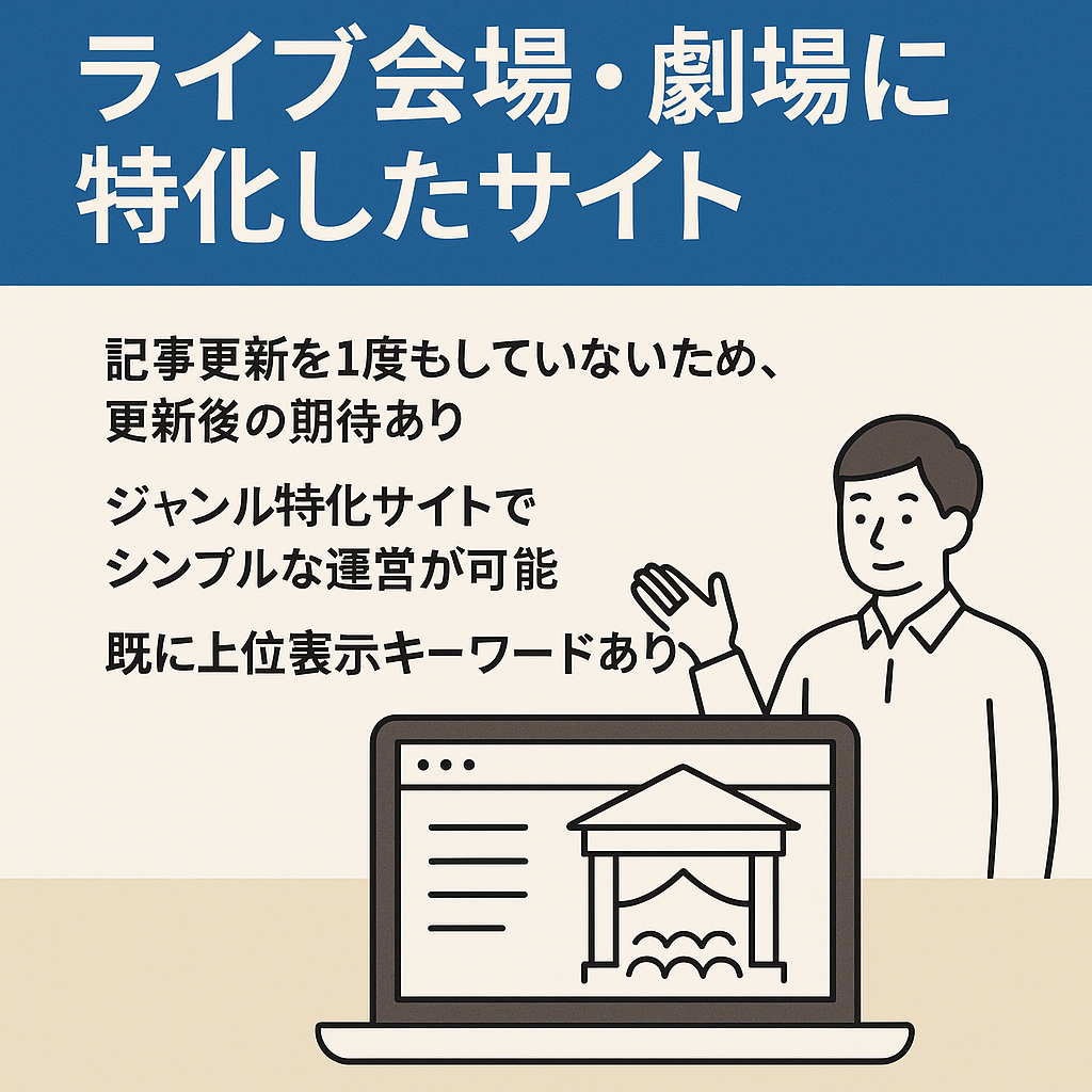 通年需要有り！ライブ会場・劇場に特化したサイト- 記事更新で伸びしろあり
