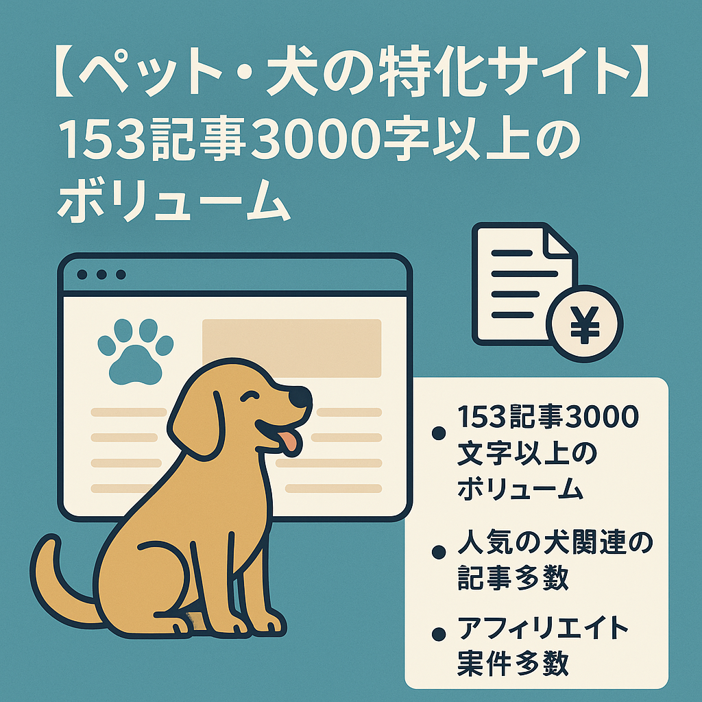 【ペット・犬の特化サイト】153記事3000字以上のボリュームで収益化済み