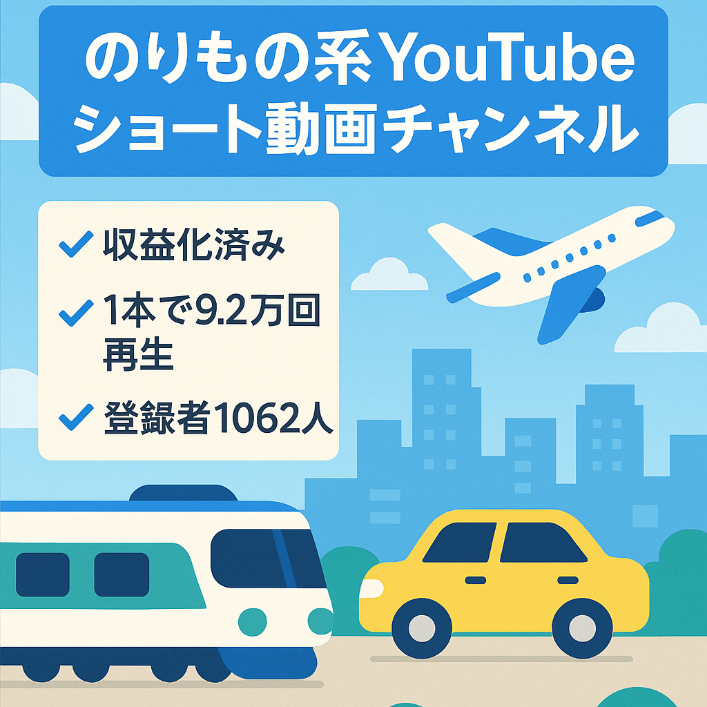 のりもの系YouTubeチャンネル（電車、車、飛行機等）【ショート動画特化型】